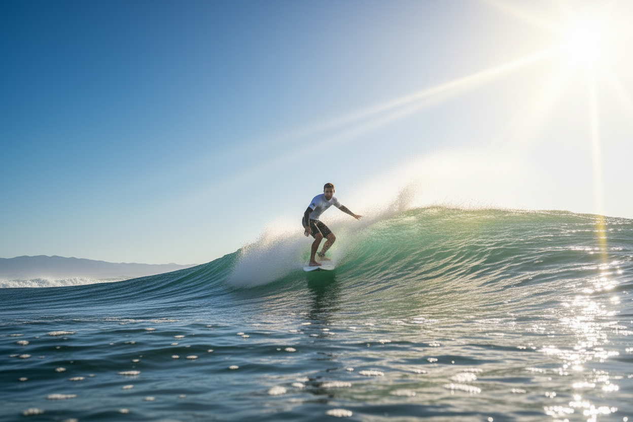 laat de surfer rechts in beeld surfen